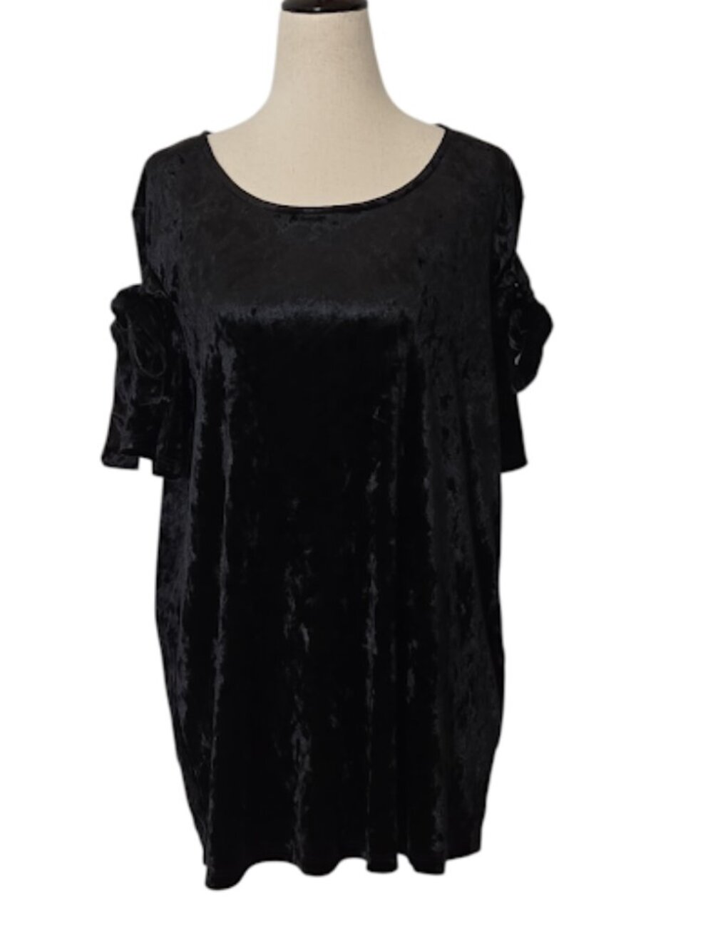 PLEIONE Women Black Crushed Velvet Tie Sleeve Blouse Top Size L NWOT